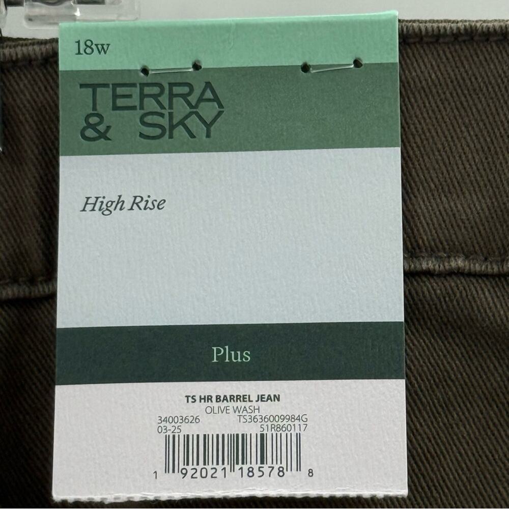 NWT Terra & Sky Women's Plus Size Loose Fit High Rise Barrel Jeans Khaki Size 18 - Picture 7 of 11